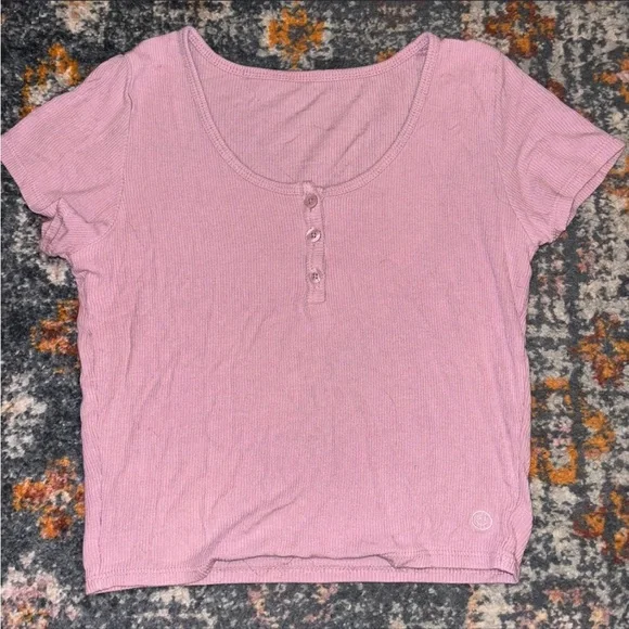 Target Pink Ribbed Short Sleeve Top and Sage Green Ribbed Shorts Pajama Set - Picture 2 of 4